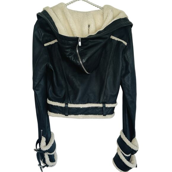Jonny Cota Moto Y2k Rocker Leather Cropped Jacket Womens Medium Sherpa Biker - Picture 7 of 13